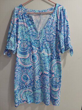 Lilly Pulitzer Easley Puff Sleeve Cotton Knit Dress Size L
